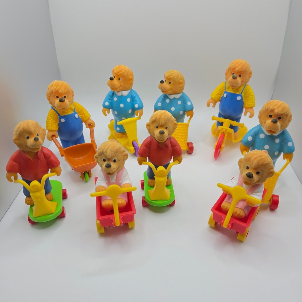 Vintage 1986 McDonald's Berenstain Bears Happy Meal Toy Lot Flocked Figures 9pc